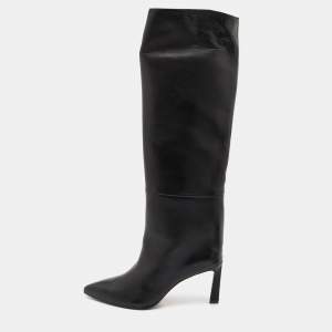 Stuart Weitzman Black Leather Pointed Toe Knee Length Boots Size 38.5