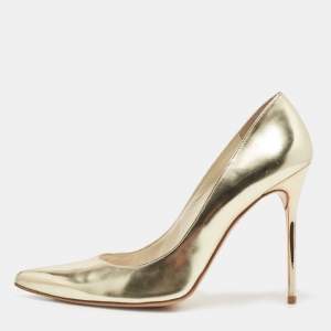 Stuart Weitzman Gold Foil Leather Pointed Toe Pumps Size 40.5