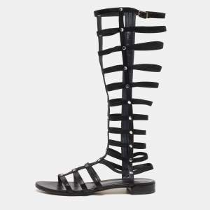 Stuart Weitzman Black Leather Gladiator Sandals Size 39