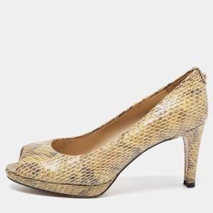 Stuart Weitzman Multicolor Python Embossed Leather Peep Toe  Pumps Size 39