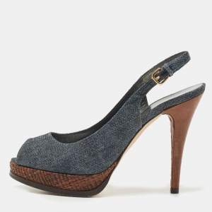 Stuart Weitzman Blue Denim Peep Toe Platform Slingback Sandals Size 40