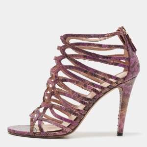 Stuart Weitzman Purple Python Embossed Leather Strappy Sandals Size 38