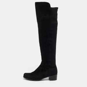 Stuart Weitzman Black Suede and Fabric Knee Length Boots Size 36.5