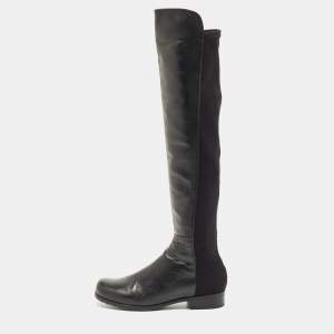 Stuart Weitzman Black Leather And Stretch Fabric Knee Length Boots Size 37