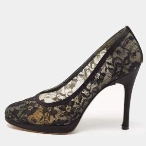 Stuart Weitzman Black Lace Round Toe Platform Pumps Size 38.5