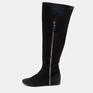 Stuart Weitzman Black Suede Knee Length Boots Size 37.5