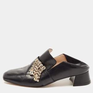 Stuart Weitzman Black Leather Irises Loafer Pumps Size 39.5