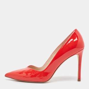 Stuart Weitzman Red Patent Leather Anny Pointed Toe Pumps Size 37.5