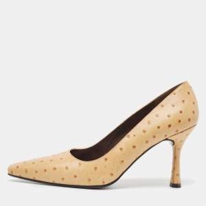 Stuart Weitzman Beige  Ostrich Leather Pointed Toe Pumps Size 40.5