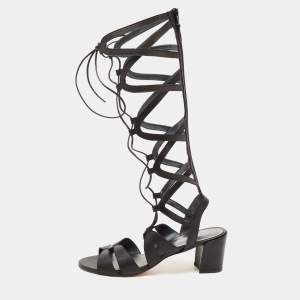 Stuart Weitzman Black Leather Grecian Gladiator Sandals Size 40