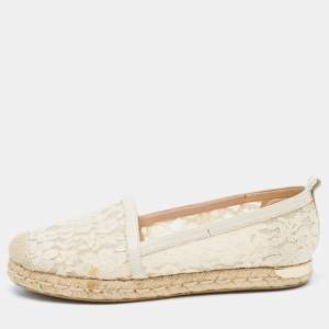 Stuart Weitzman Cream Lace and Mesh Espadrille Flats Size 35