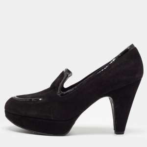 Stuart Weitzman Black Suede and Patent Leather Platform Pumps Size 40