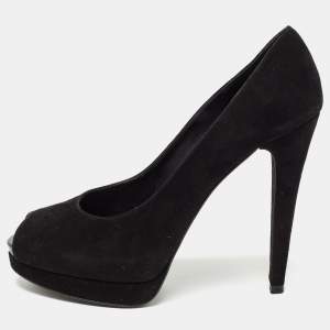 Stuart Weitzman Black Suede Peep Toe Pumps Size 38.5