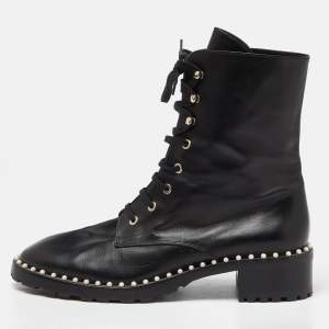 Stuart Weitzman Black Leather Sondra Pearl Embellished Ankle Boots Size 40