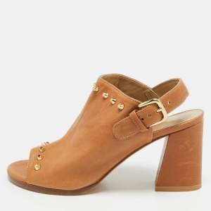 Stuart Weitzman Tan Leather Studded Slingback Sandals Size 36