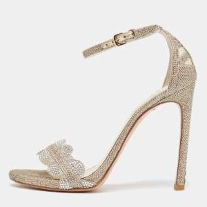 Stuart Weitzman Metallic Gold  Glitter Ankle Strap Sandals Size 37.5