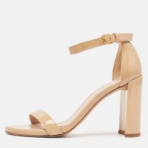 Stuart Weitzman Beige Patent Ankle Strap Sandals Size 36.5