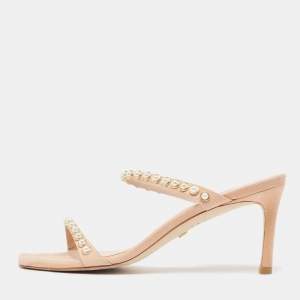 Stuart Weitzman Beige Suede Pear Embellished Slide Sandals Size 38