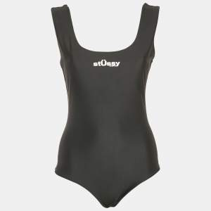 Stussy Black Logo Print Nylon Jersey Swimsuit M