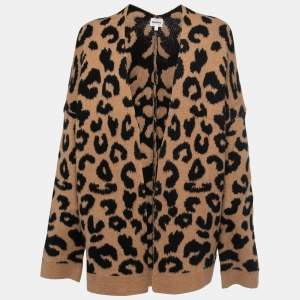 Superdown Brown Leopard Pattern Knit Draya Open Front Cardigan L