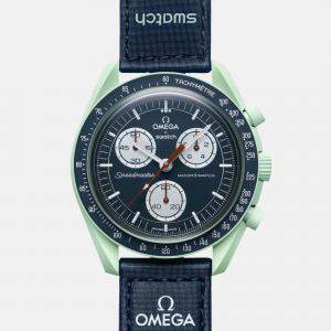 Omega X Swatch Green and Blue Bioceramic Velcro Mission On Earth So33G100 Watch 42 mm