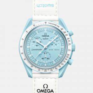 Omega X Swatch Pale Blue Bioceramic Velcro Moon Swatch Mission To Uranus SO33ML100 Wristwatch 42 mm