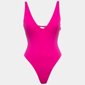 TA3 Pink Jersey Lace Up High Cut Plungey Swimsuit S