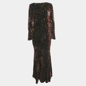 Talbot Runhof Black Sequin Velvet Long Sleeve Gown M