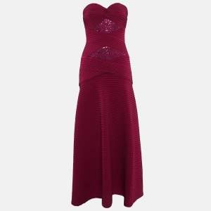 Tadashi Shoji Pink Sequin Embellished Jersey Strapless Gown XS
