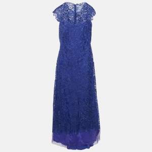 Tadashi Shoji Blue Floral Lace Cap Sleeve Milien Gown L