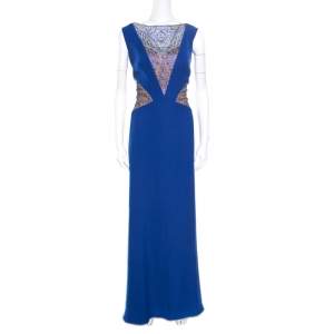 Tadashi Shoji Jewel Blue Crepe Embellished Yoke Detail Lolita Evening Gown M