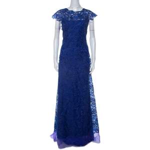 Tadashi Shoji Midnight Blue Lace Cap Sleeve Milien Evening Dress L