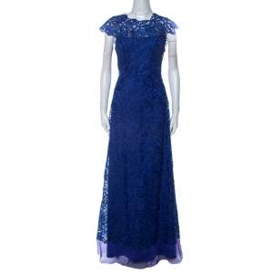 Tadashi Shoji Royal Blue Lace Cap Sleeve Milien Evening Gown M