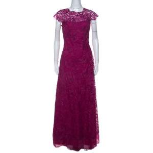 Tadashi Shoji Grape Purple Lace Cap Sleeve Milien Evening Dress M