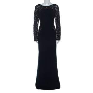 Tadashi Shoji Navy Blue Lace Detail Long Sleeve Kinglet Gown L