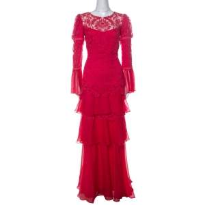 Tadashi Shoji Pink Chiffon & Lace Tiered Moreau Gown M