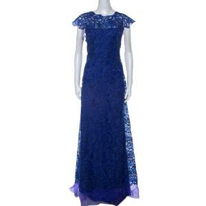 Tadashi Shoji Royal Blue Lace Cap Sleeve Milien Evening Dress L