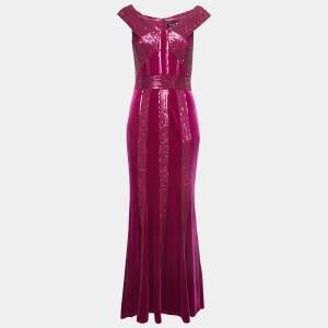 Tadashi Shoji Magenta Pink Velvet and Sequin Rhea Gown S