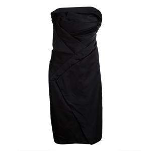 Tadashi Shoji Black Silk Asymmetric Pleat Detail Strapless Dress M