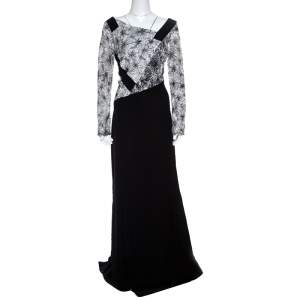 Tadashi Shoji Monochrome Floral Embroidered Marissa Gown M
