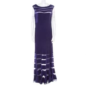 Tadashi Shoji Purple Sheer Panel Insert Sleeveless Gown L