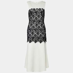 Tadashi Shoji White Knit & Black Embellished Lace Sleeveless Gown M