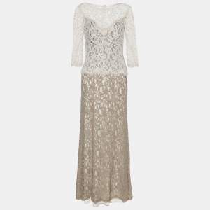 Tadashi Shoji Beige Lace Mermaid Cut Gown M