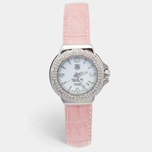 Tag Heuer White Stainless Steel Leather Formula 1 WAC1215-0 Women's Wristwatch 37 mm