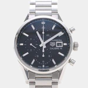 Pre Owned Tag Heuer Carrera Chronograph CBK2110 Automatic Black Stainless Steel Men's Wristwatch 41mm