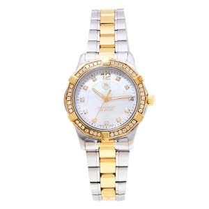 Tag Heuer Mother Of Pearl Two-Tone Stainless Steel Diamond Aquaracer WAF1350.BB0820 Women's Wristwatch 33 mm