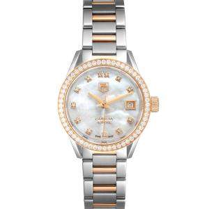 Tag Heuer MOP Diamonds 18K Rose Gold And Stainless Steel Carrera WAR2453 Women's Wristwatch 28 MM