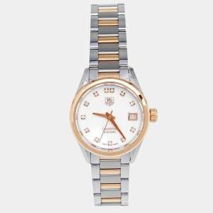 TAG Heuer Mother of Pearl Diamond 18k Rose Gold Stainless Steel Carrera WAR2452 Women's Wristwatch 28 mm