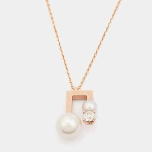 Tasaki Cultured Pearl Diamond 18k Rose Gold Necklace