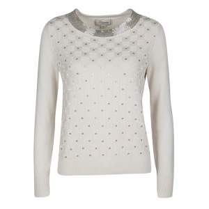 Temperley London Cream Cotton Silk Embellished Sweater S
